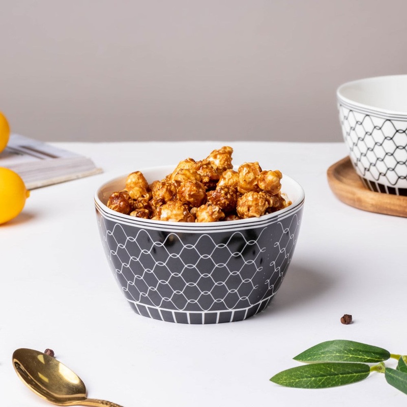 Trellis Printed Snack Bowl Black 250 ml