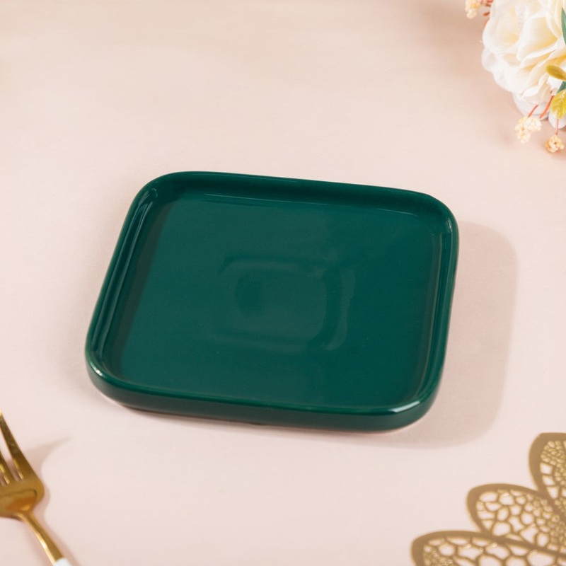 Verdant Square Ceramic Dessert Plate Green 6 Inch