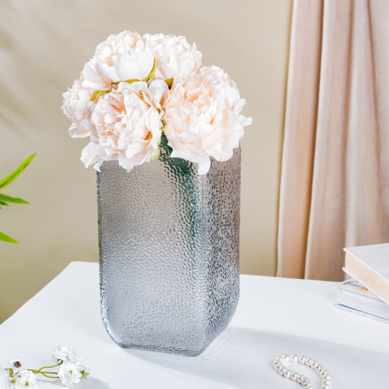 Art Deco Pebble Patterned Glass Vase Grey 9.5 Inch