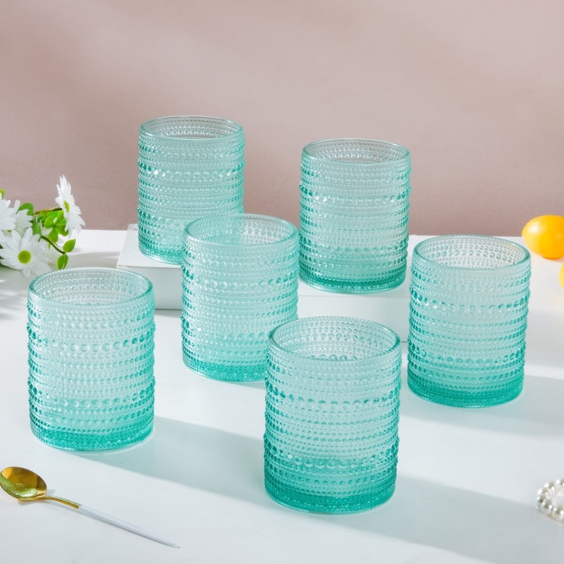 Bubbles Texture Glass Turquoise Set Of 6 250ml