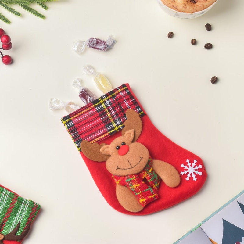 Checkered Red Christmas Stocking For Gifts 6 Inch