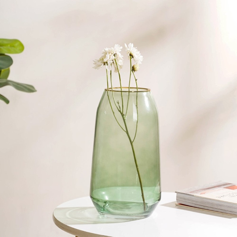 Clear Glass Gold Detailed Vase Green 11 Inch