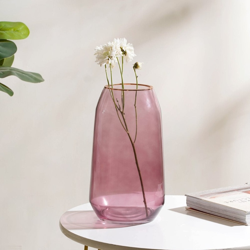 Clear Glass Gold Detailed Vase Purple 11 Inch