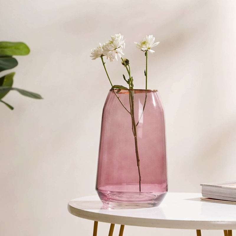 Clear Glass Gold Detailed Vase Purple 9 Inch
