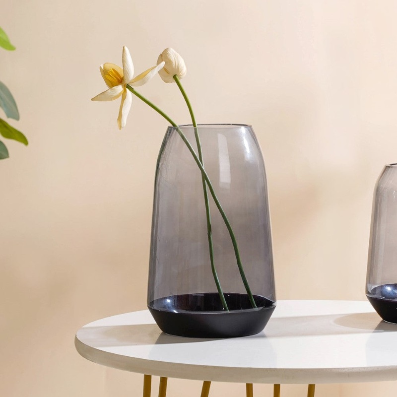 Clear Glass Vase Grey 9 Inch