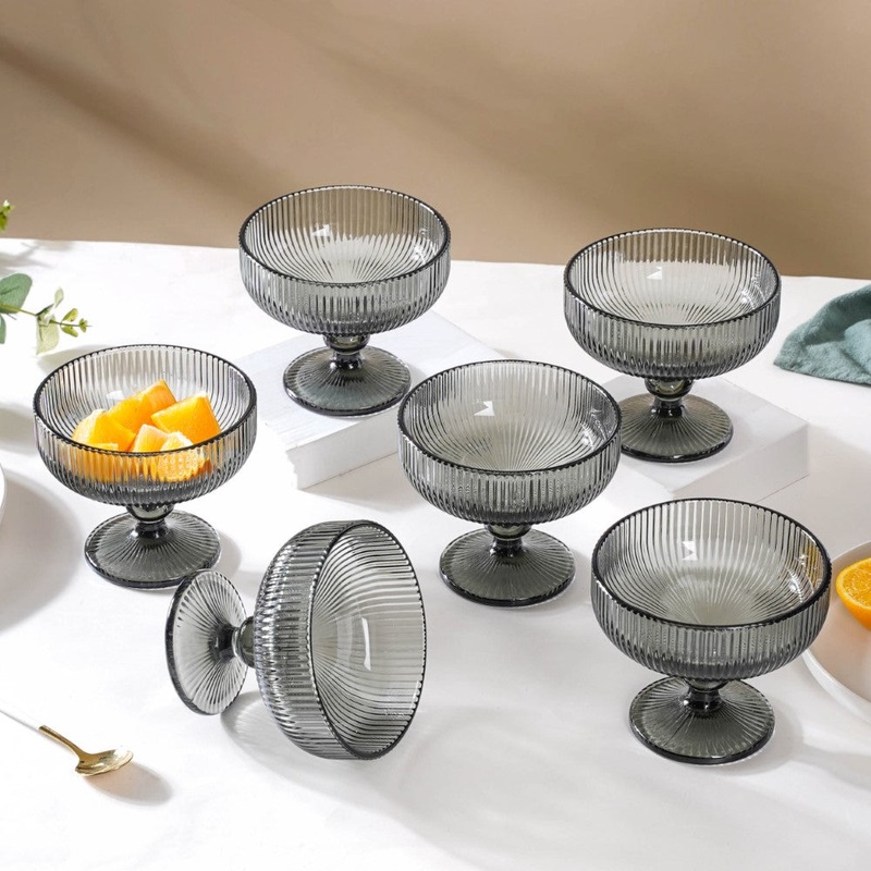 Fluted Stem Dessert Bowl Ash Grey Set Of 6 300ml
