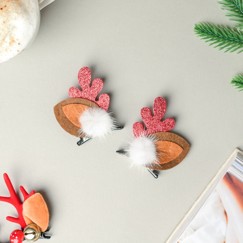 Furry Reindeer Ears Hair Accessory Set of 2
