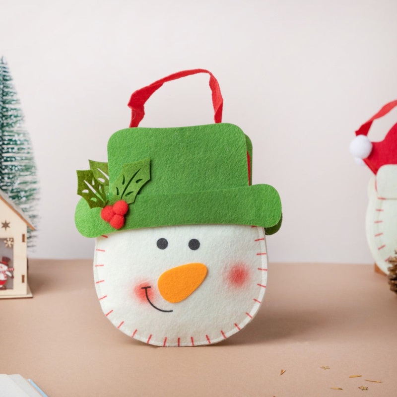 Green Hat Snowman Christmas Gift Bag 8 Inch