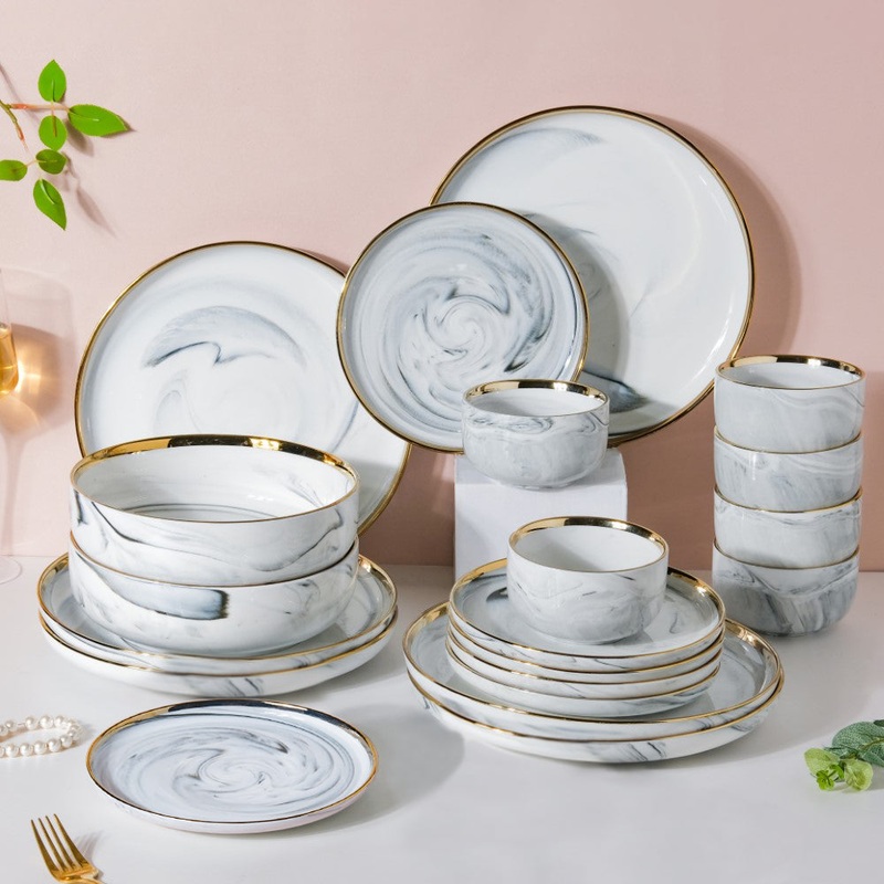 Grey Marble 20 Piece Dinner Set For 6