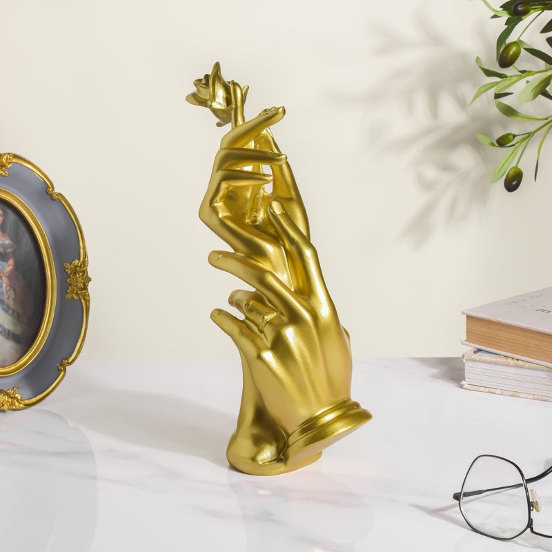 Lady With Rose Hand Gesture Decor Object 11 Inch