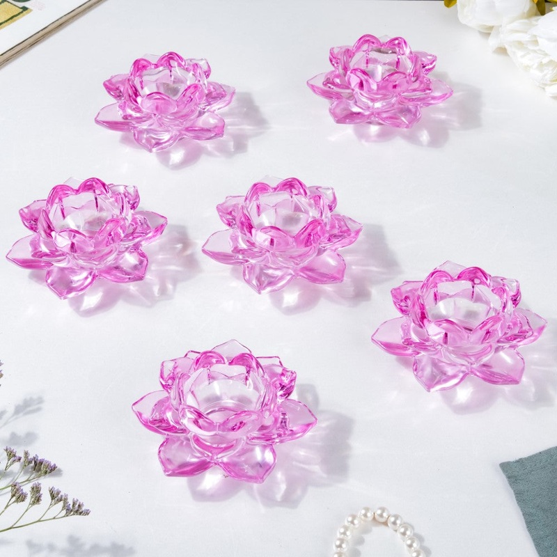 Lotus Glass Tea Light Holder Purple Set of 6