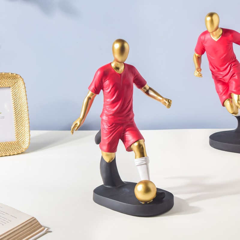 Red Jersey Kicking Footballer Decor Object 11 Inch