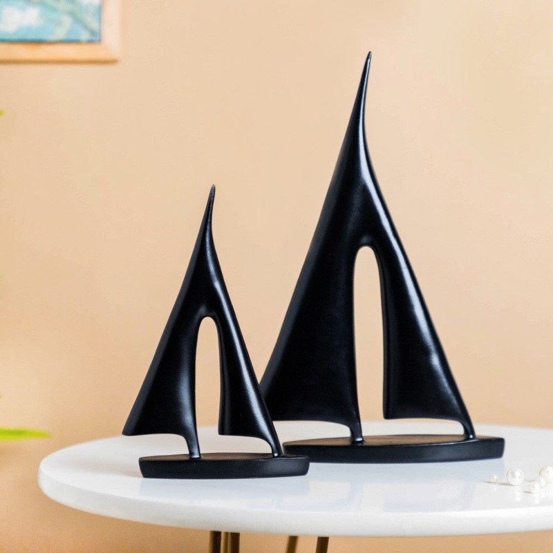 Sailing Ship Resin Decor Object Black Set Of 2