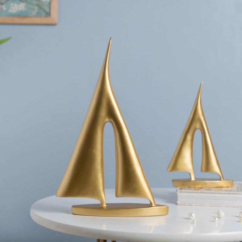 Sailing Ship Resin Decor Object Gold Set Of 2