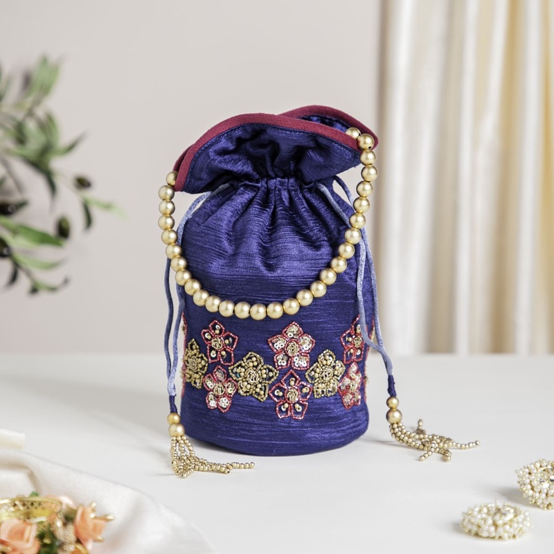 Sama Floral Potli Bag Dark Blue