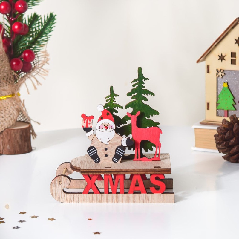 Santa Xmas DIY Wooden Sleigh Decor