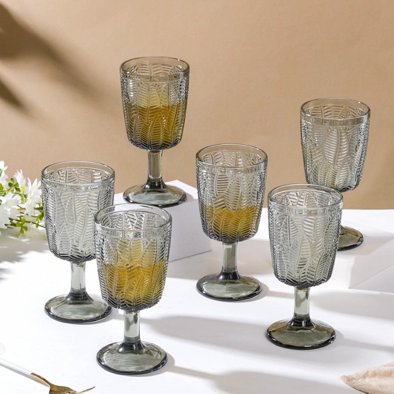 Vintage Engraved Wine Glass Grey Set of 6 300 ml