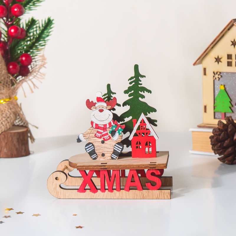 Xmas DIY Wooden Reindeer Sleigh Decor