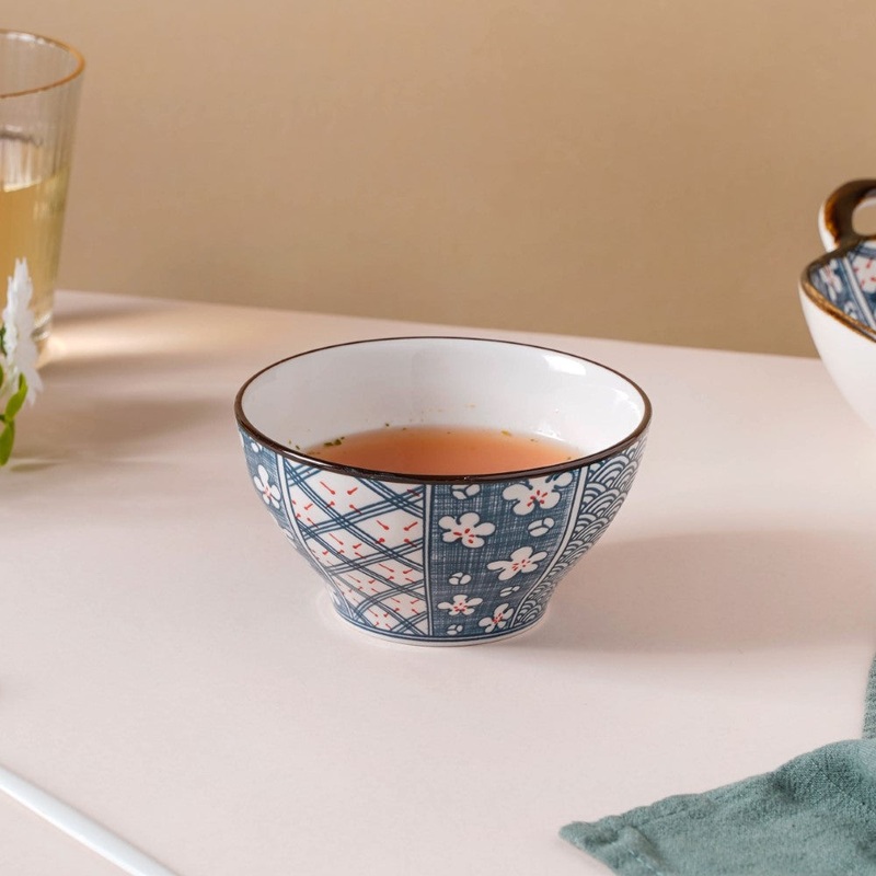 Asagao Patterned Ceramic Soup Bowl 4.5 Inch 300 ml
