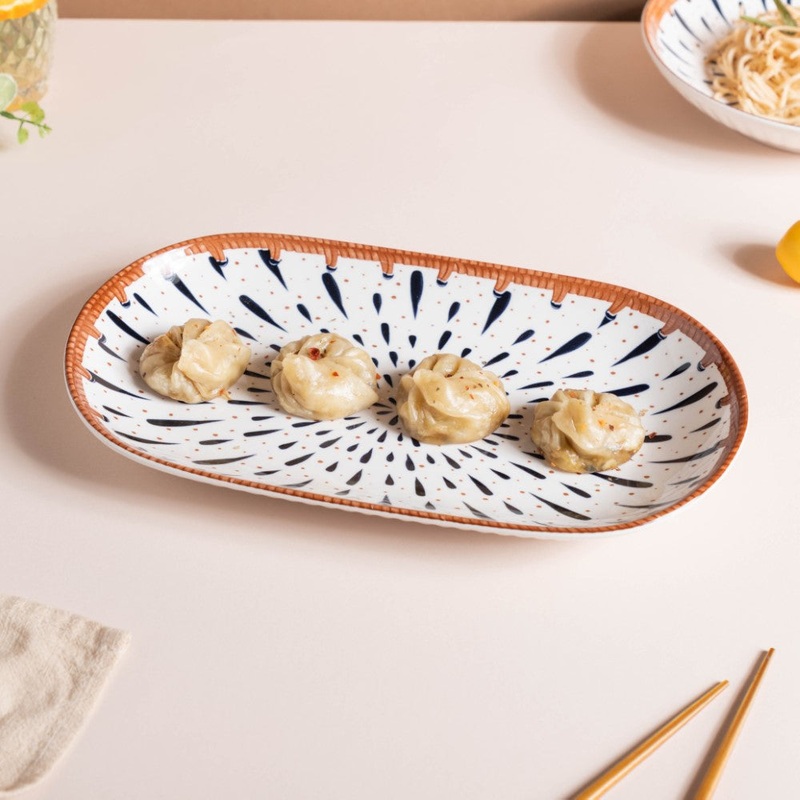 Dewdrop Ceramic Long Plate 11.5 Inch