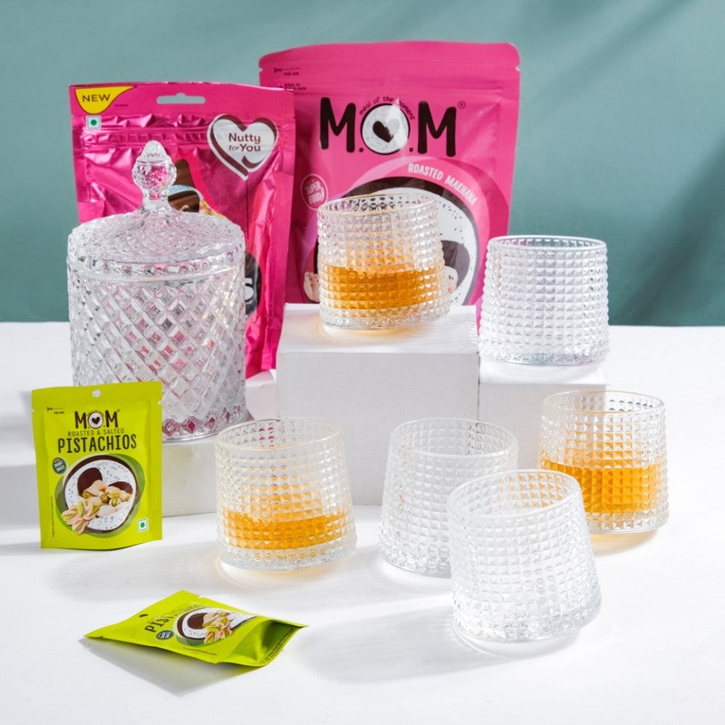 Glam Glassware And Snack Gift Hamper Set Of 6