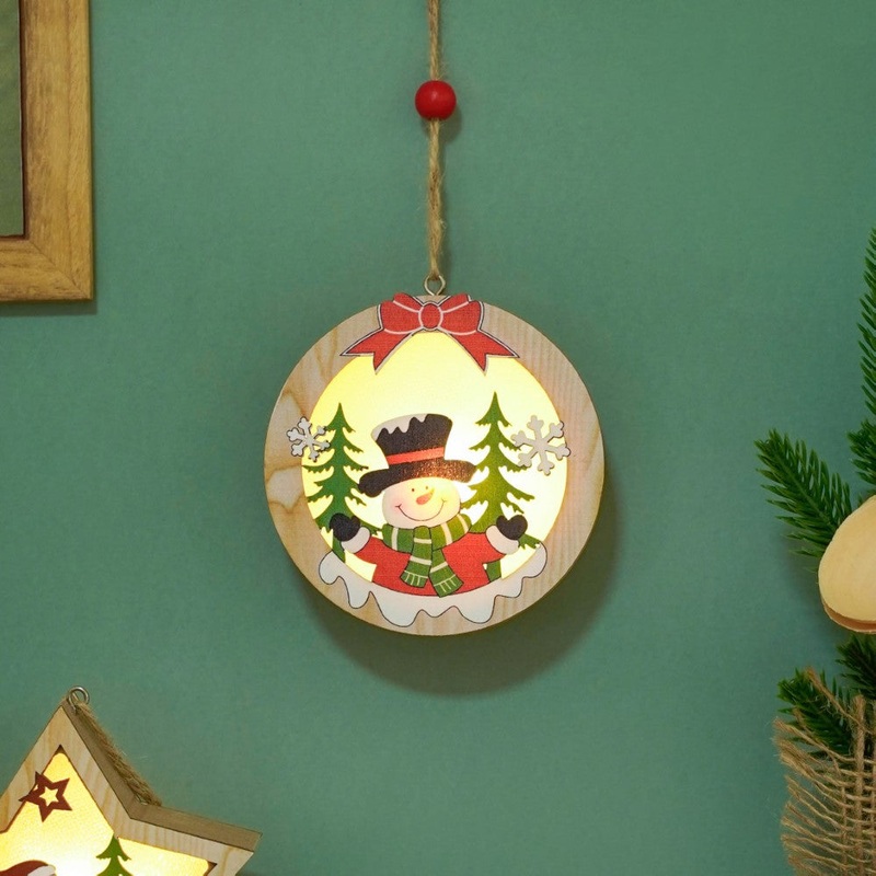 Glow Snowman Wooden LED Light Hanging Ornament