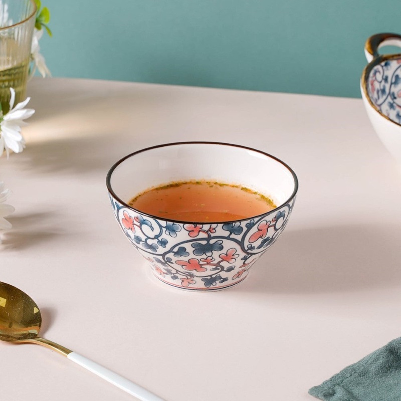 Hana Flower Patterned Ceramic Snack Bowl 4.5 Inch 300 ml