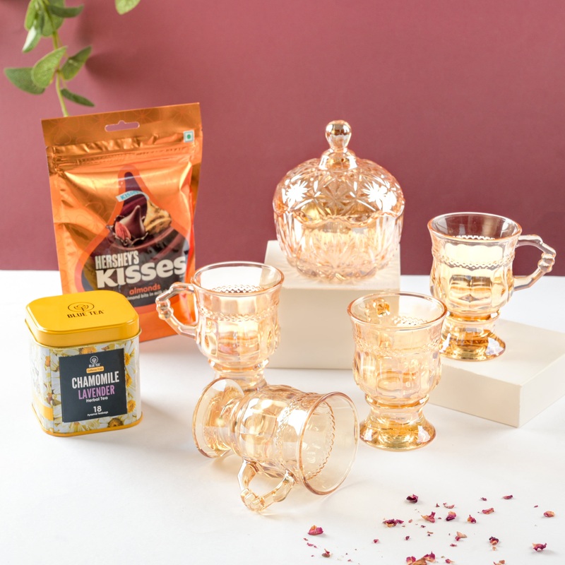 Homemade Delights Amber Glassware With Tea Hamper Set Of 4
