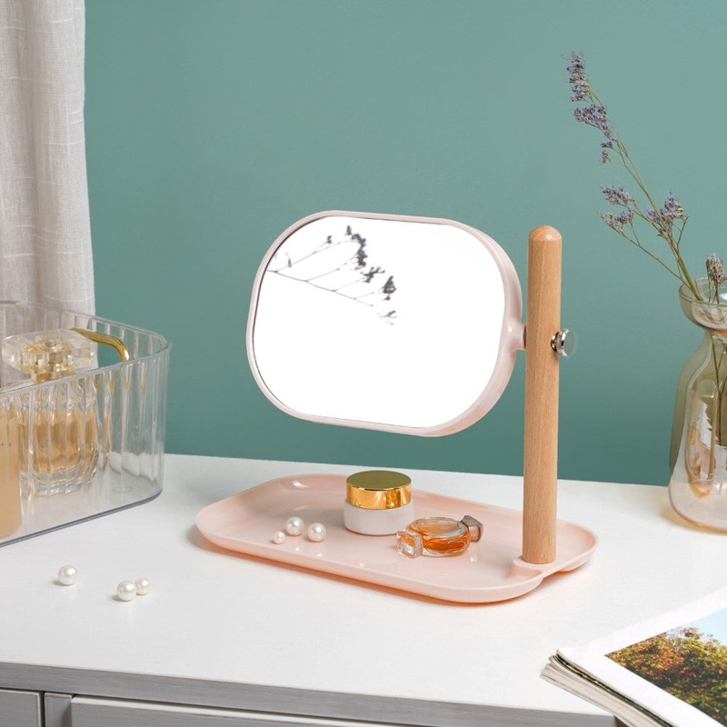 Minimalist Double Sided Stand Mirror With Tray Pink