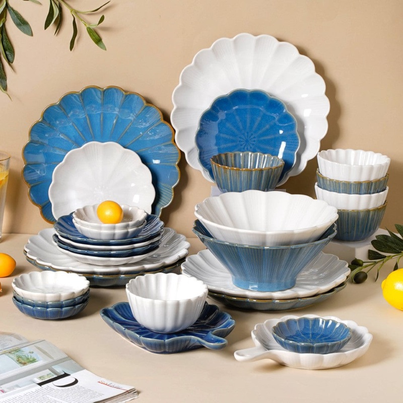 Ocean Blue and White 28 Piece Dinner Set For 6