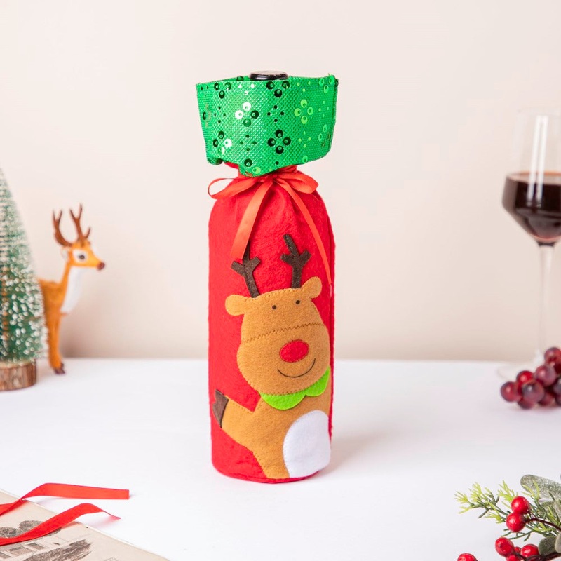 Reindeer Christmas Gift Bag For Wine Red 12 Inch