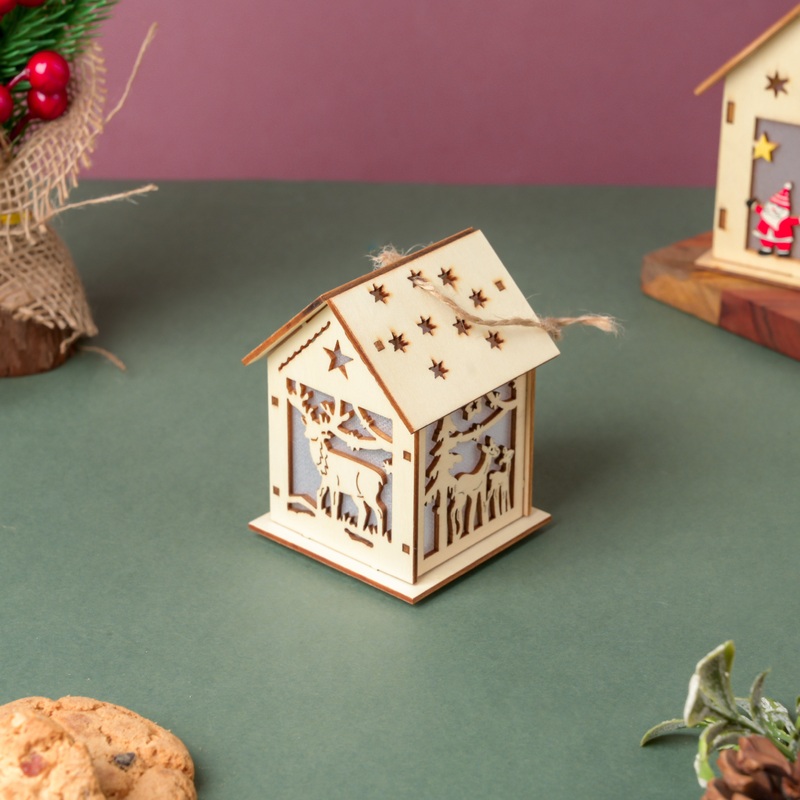 Reindeer Wooden House DIY LED Christmas Decor Hanging