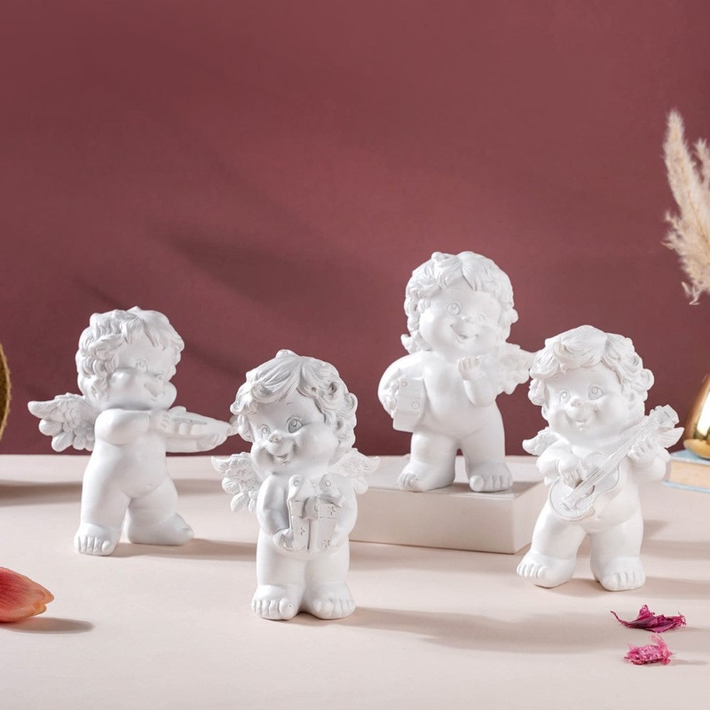 Baby Angel Resin Showpiece White Set Of 4