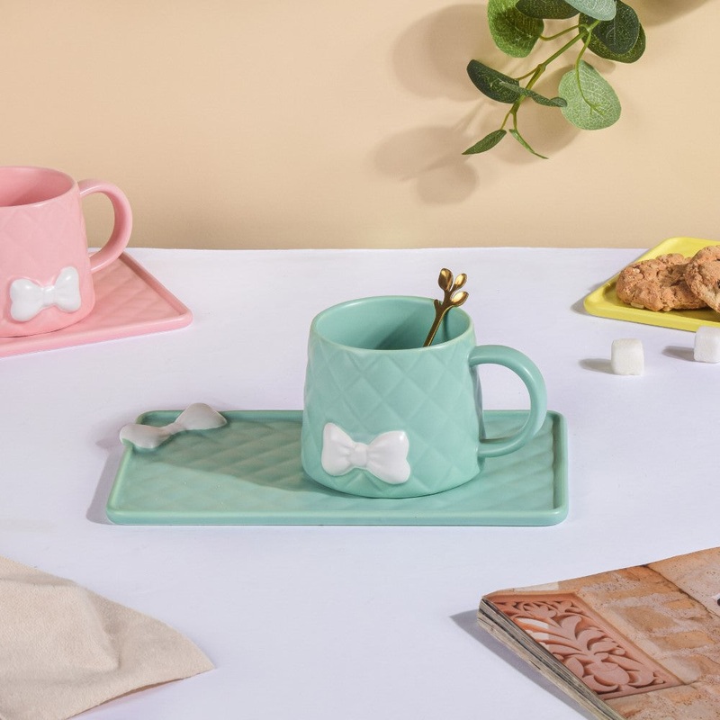 Bow Cup With Rectangular Plate Green 260 ml