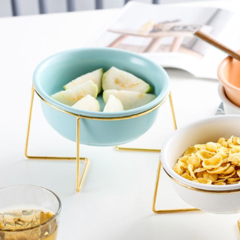 Ceramic Bowl With Metal Stand Blue 800 ml