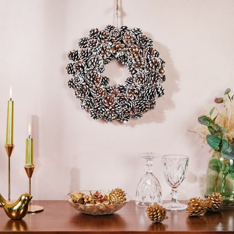 Christmas Wreath Of Snowy Pinecones 11 Inch