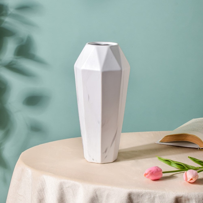 Contemporary Ceramic Marble Pattern Vase White