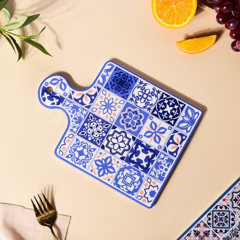 Ethnic Platter With Handle Blue 9 Inch