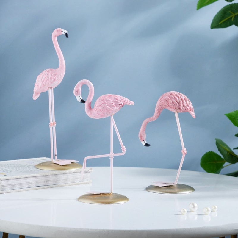 Flamingo Resin Decor Showpiece Pink Set Of 3
