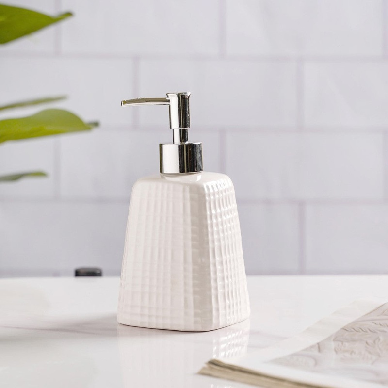 Geometric Ceramic Pump Dispenser White 7 Inch