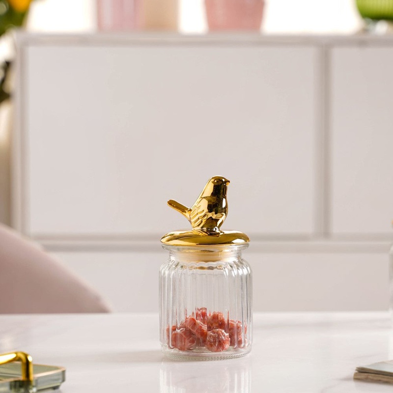 Glass Jar With Bird Lid