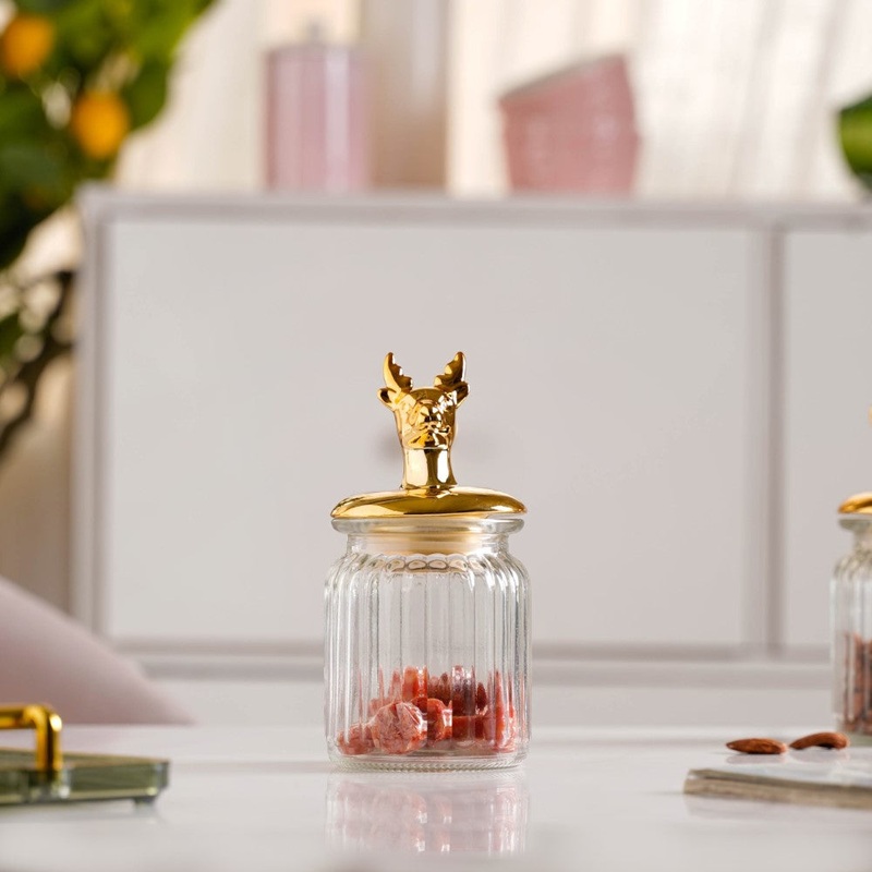 Glass Jar With Deer Lid