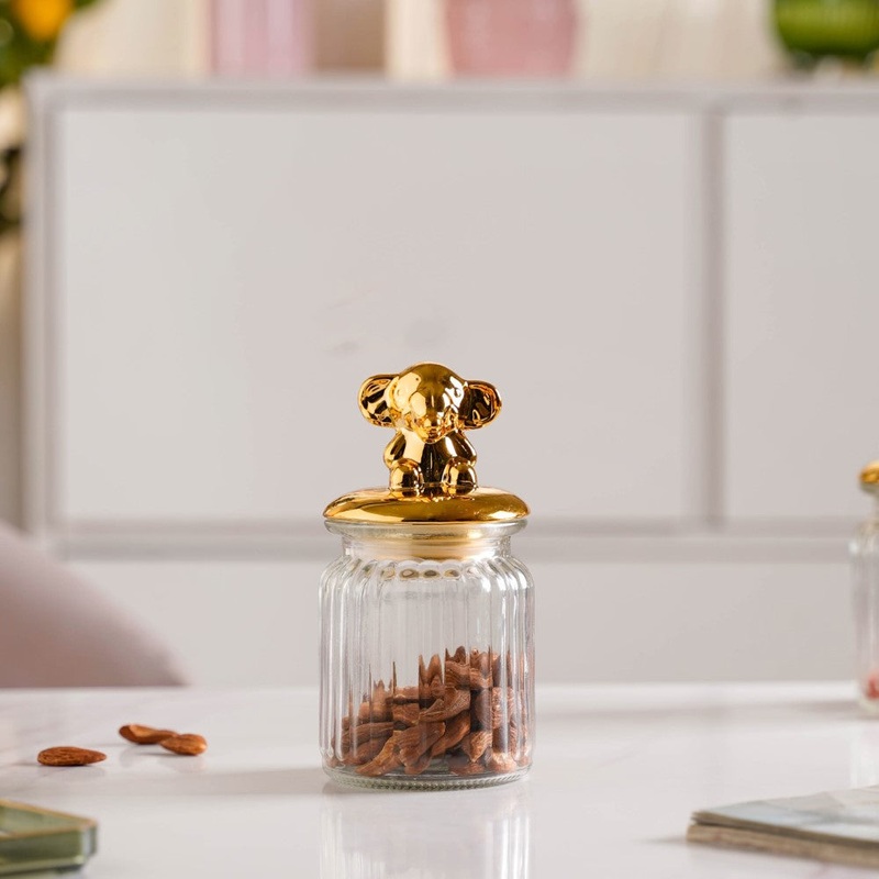 Glass Jar With Elephant Lid