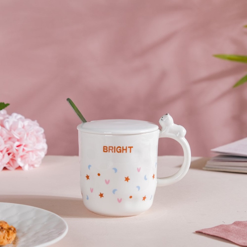 Hearty Party Patterned Coffee Mug With Lid And Spoon 300 ml