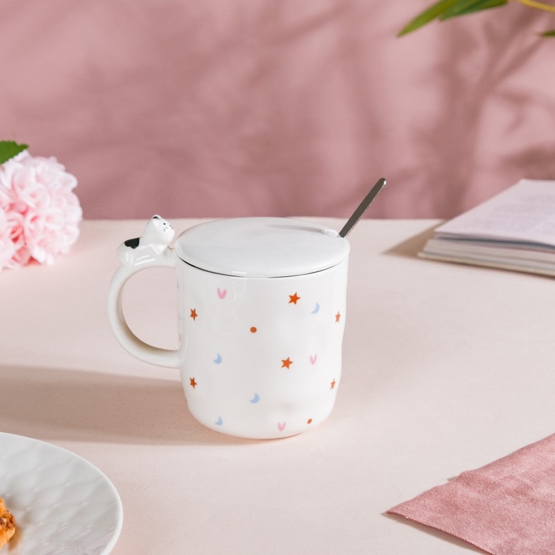 Hearty Party Starry Mug With Lid And Spoon 300 ml