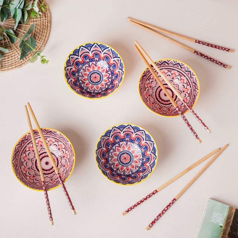 Mandala Ramen Bowl And Chopstick Multicolour Set Of 8