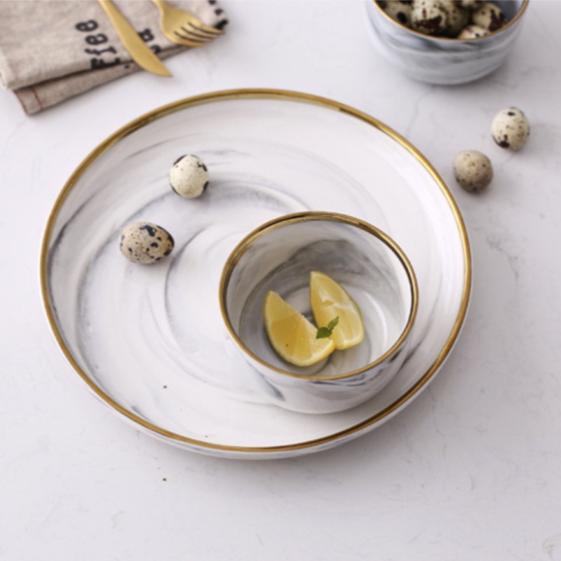 Marble Patterned Ceramic Dinner Plate Grey 10 Inch