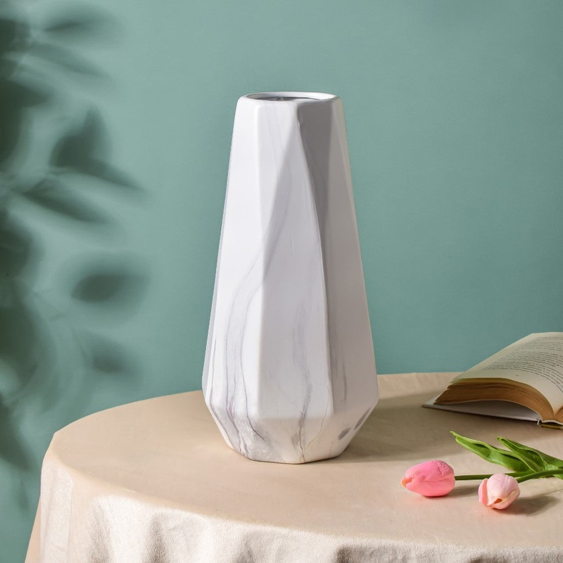 Ornate Ceramic Marble Pattern Vase White