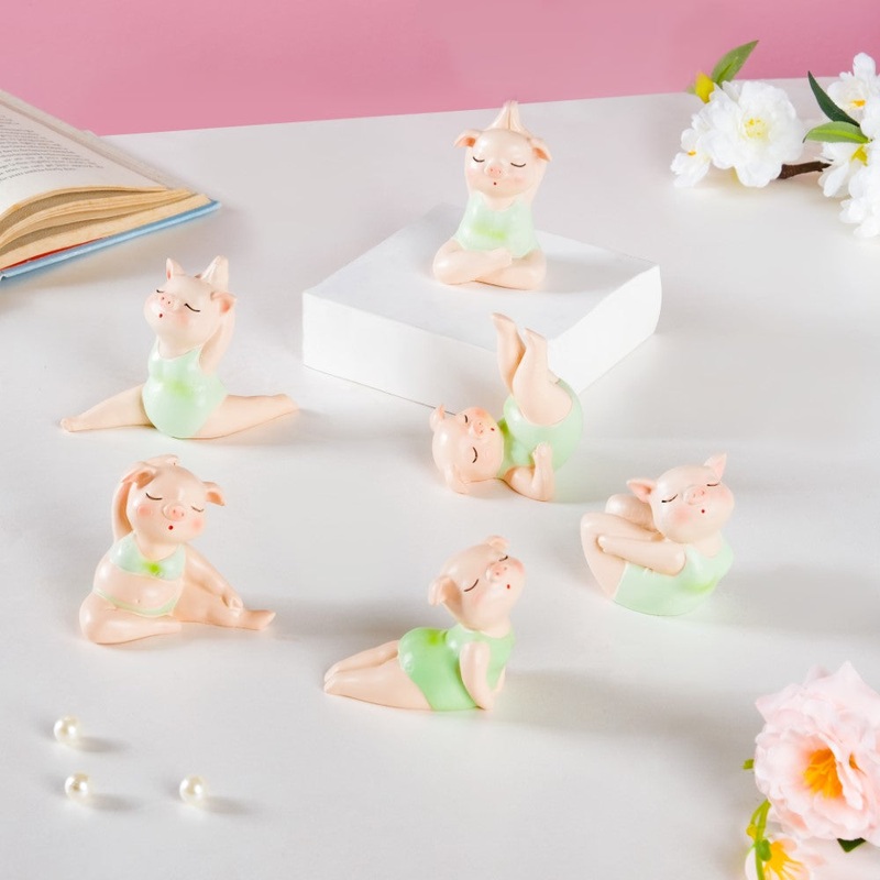 Piggy Miniature Decor Yoga Showpiece Set Of 6