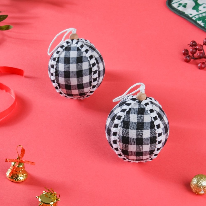 Plaid Christmas Ball Ornament Set Of 2
